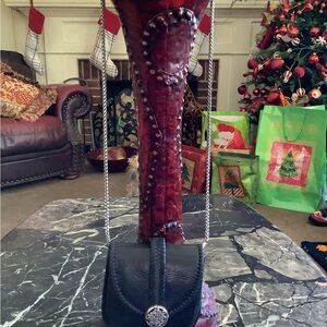 Brighton black leather mini crossbody belt bag